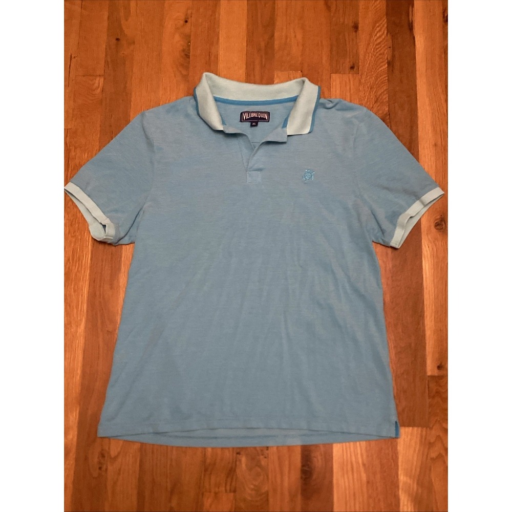 Vilebrequin Polo Shirt Men XL Short Sleeve Aqua Blue turtle Casual Preppy Collar